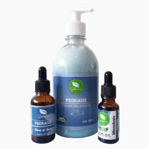 Tratamiento para psoriasis  Microdosis 20 ml, Flores Bach 30 ml, Crema 500 mlml